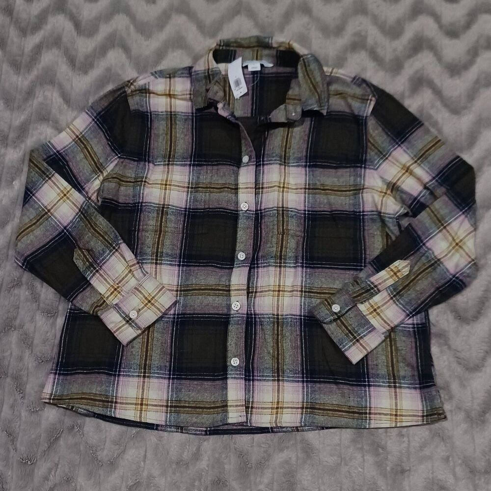 Old Navy Womens Size S Plaid Long Sleeve Button Up Boyfriend Shirt NWT